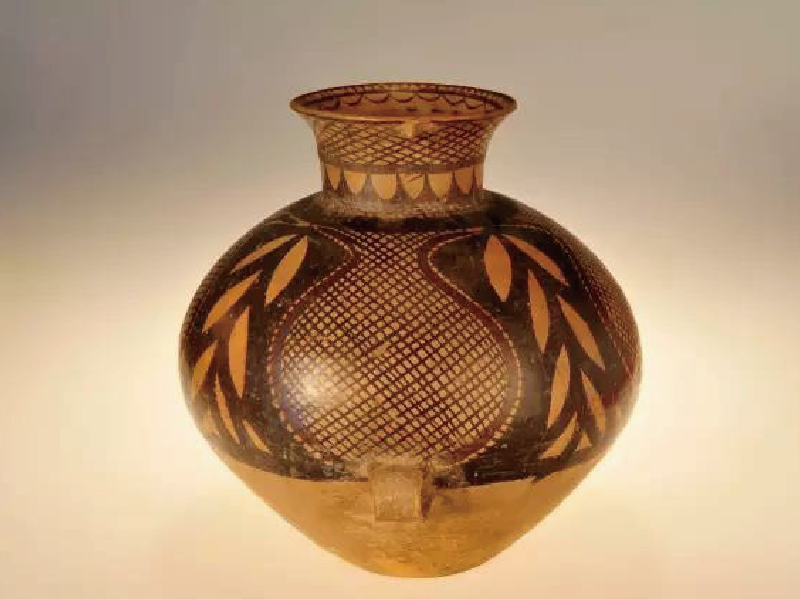 葫芦网纹双耳彩陶壶